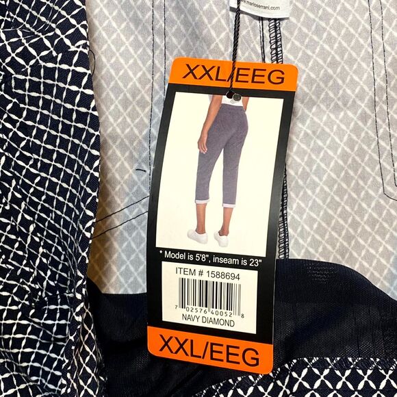 Mario‎ Serrani Roll Cuff Capri Pants Women's 2XL Navy Diamond Stretch Zip Fly - Picture 7 of 14